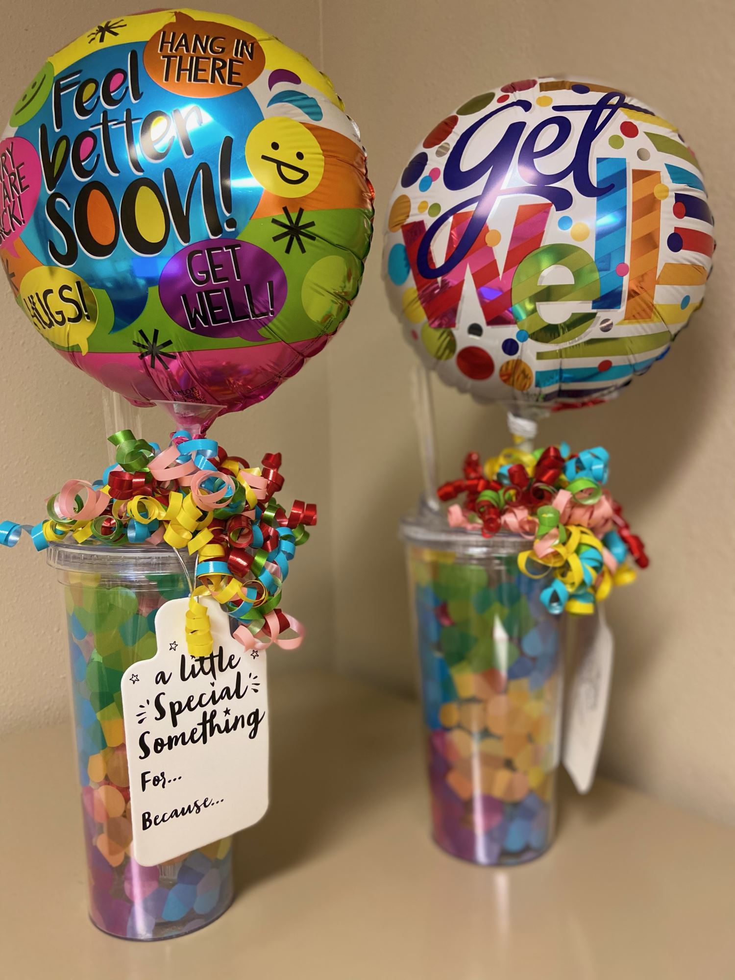 Get Well Balloon & Travel Cup with Candy Spencer Hospital